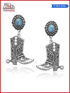 ✨ Western Cowgirl Boots Spur Dangle Drop Earrings Rodeo Boho Costume Jewelry